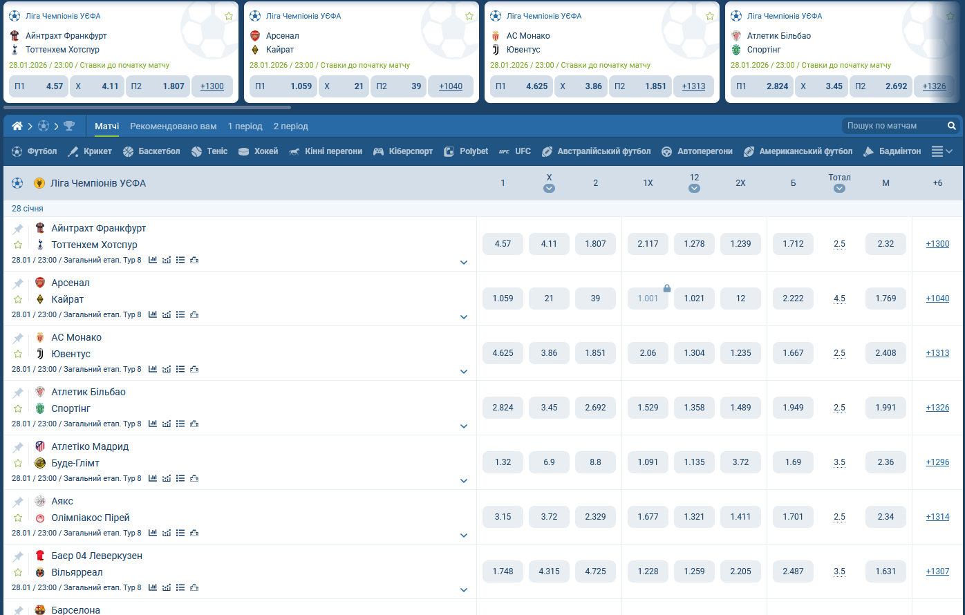 Раздел ставок на спорт БК 1хБет — линия и live, топ события и навигация по турнирам